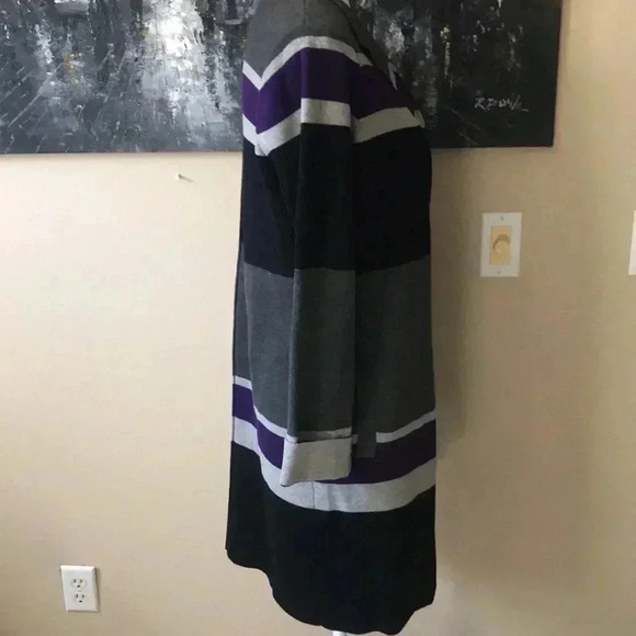 Calvin Klein Open Front Color Block Cotton Blend Striped Long Cardigan- Size MP - Picture 9 of 9